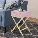 Benjara BM204494 Wood and Metal Side Table with Crossed Base, Pink and Gold