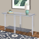 Benjara BM204499 Glass Top Metal Sofa Table with Marble Bottom shelf, Silver and Clear