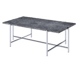 Benjara BM204500 Marble Top Coffee Table with Trestle Base , Gray and Silver