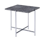 Benjara BM204501 Contemporary Marble Top End Table with Trestle Base , Gray and Silver