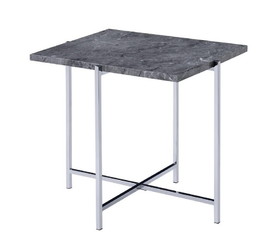 Benjara BM204501 Contemporary Marble Top End Table with Trestle Base, Gray and Silver