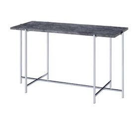 Benjara BM204502 Contemporary Marble Top Sofa Table with Trestle Base, Gray and Silver