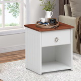 Benjara BM204575 Nautical Wooden Nightstand with Open Compartment, Brown and White