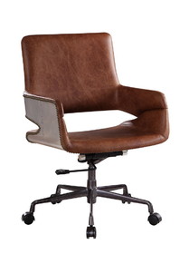 Benjara BM204584 Faux Leather Upholstered Wooden Office Chair with Lift Mechanism, Brown