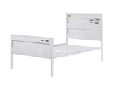 Benjara BM204604 Industrial Style Metal Twin Size Bed with Straight Leg Support, White