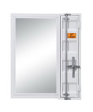 Benjara BM204607 Industrial Style Metal Vanity Mirror with Recessed Door Storage, White