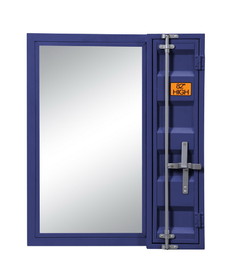 Benjara BM204623 Industrial Style Metal Vanity Mirror with Recessed Door Front, Blue