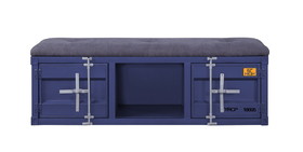 Benjara BM204627 Industrial Metal and Fabric Bench with Open Storage, Blue and Gray