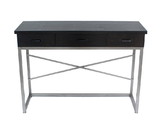 Benjara BM204723 Wooden Console Table with Metal Base and 3 Drawers, Brown and Silver