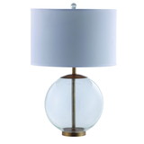 Benjara BM204899 Drum Shade Metal Table Lamp with Glass Orb Accent, White and Brown