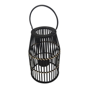 Benjara BM205185 Decorative Drum Shaped Open Cage Bamboo Lantern, Large, Black