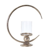 Benjara BM205198 Metal Ring Candle Holder with Glass Hurricane, Large, Clear and Silver