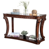 Benjara BM205337 Traditional Sofa Table with Cabriole Legs and Wooden Carving, Brown