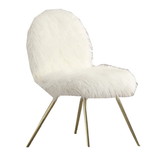 Benjara BM205377 Faux Fur Upholstered Contemporary Metal Accent Chair, White and Gold