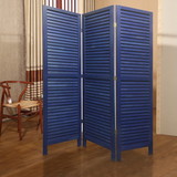 Benjara BM205393 3 Panel Foldable Wooden Shutter Screen with Straight Legs, Blue
