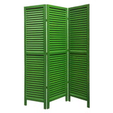 Benjara BM205394 3 Panel Foldable Wooden Shutter Screen with Straight Legs, Green