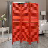 Benjara BM205396 3 Panel Foldable Wooden Shutter Screen with Straight Legs, Red