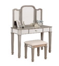 Benjara BM205427 Wooden Vanity Set with 1 Drawer and Tri Fold Mirror, Gray and Silver