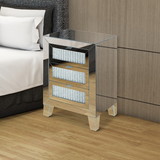 Benjara BM205596 Contemporary Style Wooden Mirrored Night Table with 3 Drawers, Silver