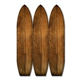 Benjara BM205782 Plank Style Surfboard Shaped 3 Panel Wooden Room Divider, Brown