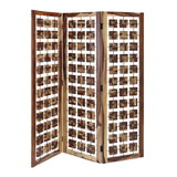 Benjara BM205787 Wooden 3 Panel Room Divider with Interconnected Square Blocks, Brown
