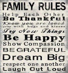 Benjara BM205899 High Quality Canvas Print with Family Rules Quotes, Black & White