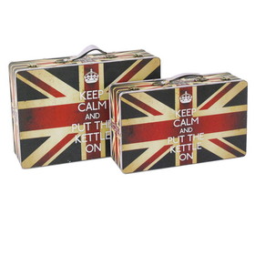 Benjara BM205924 Suitcase with Union Jack Print Canvas Upholstery, Multicolor, Set of 2