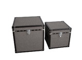 Benjara BM205932 Fabric Upholstered Square Trunk with Nailhead Details, Gray, Set of 2