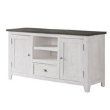 Benjara BM205962 Coastal Wooden TV Stand with 2 Cabinets and 1 Drawer, White and Gray