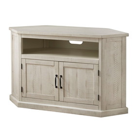 Benjara BM205963 Rustic Style Wooden Corner TV Stand with 2 Door Cabinet, White