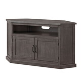 Benjara BM205965 Rustic Style Wooden Corner TV Stand with 2 Door Cabinet, Gray