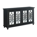 Benjara BM205970 Trellis Front Wood and Glass TV stand with Cabinet Storage, Black