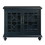 Benjara BM205972 Transitional Wood and Glass TV Stand with Trellis Cabinet Front, Dark Blue