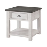 Benjara BM205980 Coastal Style Square Wooden End Table with 1 Drawer, White and Gray