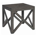 Benjara BM206146 Square End Table With Butcher Block Style Top and Lambda Design, Gray