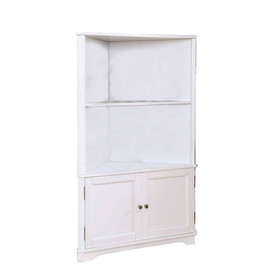 Benjara BM206245 Wooden Bookshelf with 2 Open Compartments and 2 Doors in White