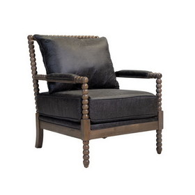 Benjara BM206248 Leatherette Wooden Accent Chair with Beaded Frame in Gray and Brown