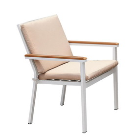 Benjara BM206271 27 Inch Aluminum Frame Arm Chair, Outdoor, Cushions, Set of 2, White, Pink