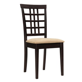 Benjara BM206495 Geometric Wooden Dining Chair with Padded Seat, Set of 2, Brown and Beige