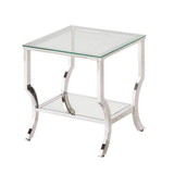 Benjara BM206510 Glass Top End Table with Mirrored Bottom Shelf, Clear and Silver