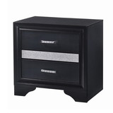 Benjara BM206512 Nightstand with 2 Drawers and Rhinestone Pull Handles, Black and Silver