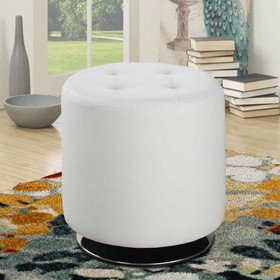 Benjara BM206527 Round Leatherette Swivel Ottoman with Tufted Seat, White and Black