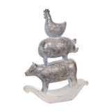 Benjara BM206747 Decorative Polyresin Sculpture with Stacked Animals, White and Bronze