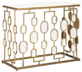 Benjara BM207173 Metal and Glass Console Table with Oval Mirror Accents, Gold