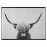 Benjara BM207178 Wood and Canvas Highland Cow Wall Art, Black and White