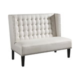 Benjara BM207201 Wood and Fabric Accent bench with Wing Back Design, Cream