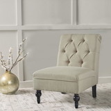 Benjara BM207207 Wood and Fabric Armless Accent Chair with Button Tufting, Beige