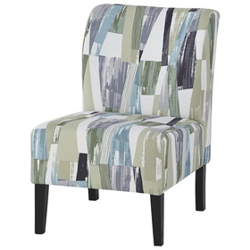 Benjara BM207212 Wooden Armless Accent Chair with Patterned Fabric Upholstery, Multicolor