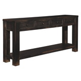 Benjara BM207222 Wooden Sofa Table with Four Drawers and One Shelf, Weathered Black