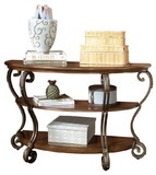 Benjara BM207226 Wood and Metal Sofa Table with Acanthus Leaf Carvings, Brown and Bronze